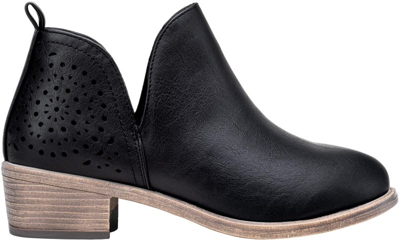 Vepose Women's Ankle Boots, Low Heel Chunky Cutout Booties, 912 - Black PU, Size 9.5 US - Perforated Western Shoes (CJY912 Black 09.5) - Image 1